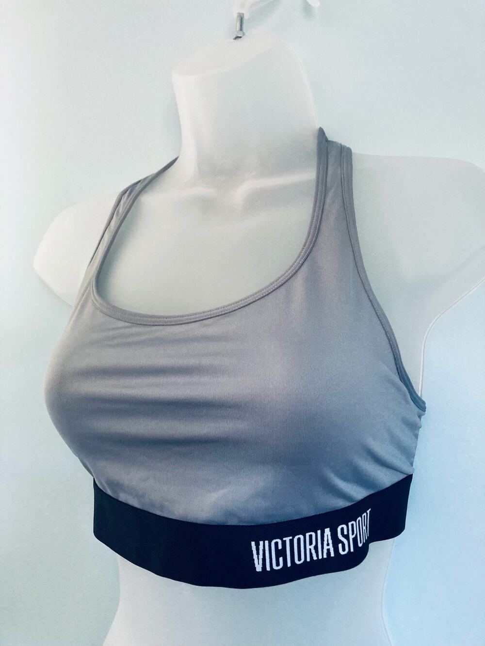 Victoria's Secret Sports Bra The Player Bra Large Gray and Black Sportswear
